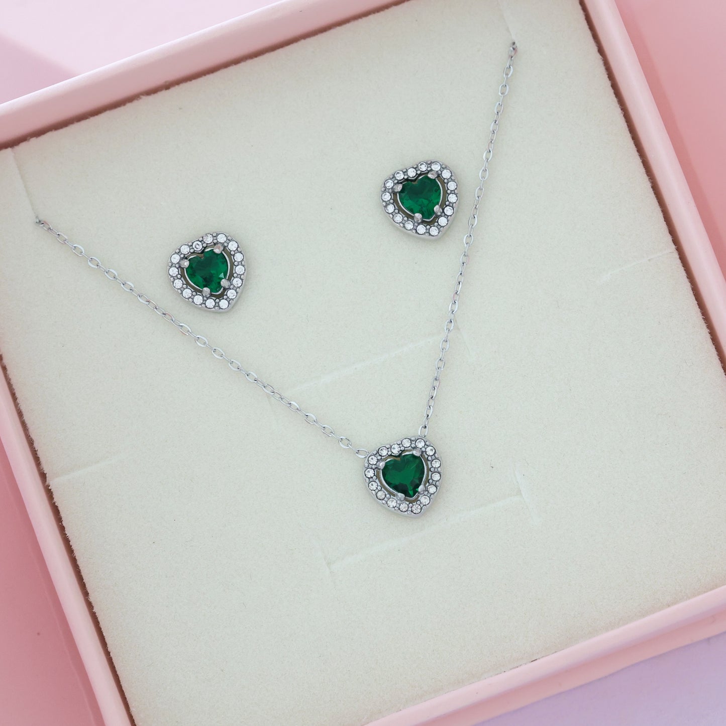 Green Heart Set Silver💧