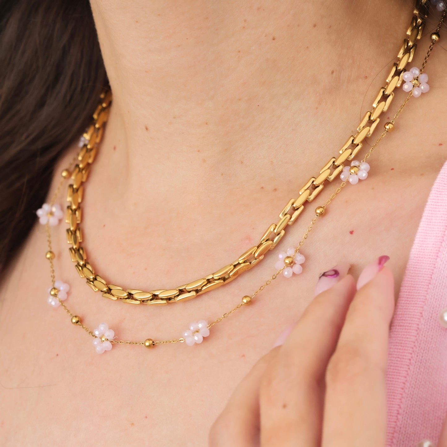 Pink Daisy Necklace💧