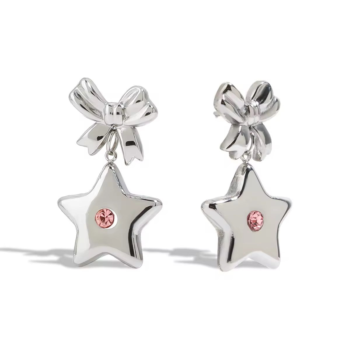 Bow and Star Earrings Silver💧