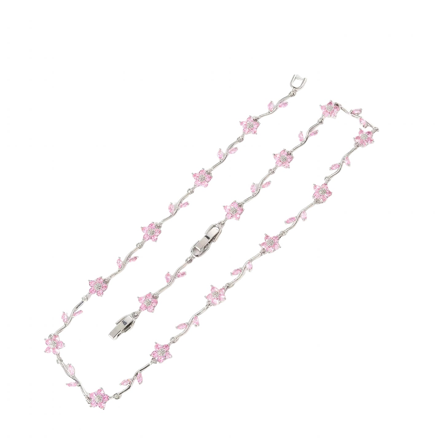 Pink Flowers Necklace Silver