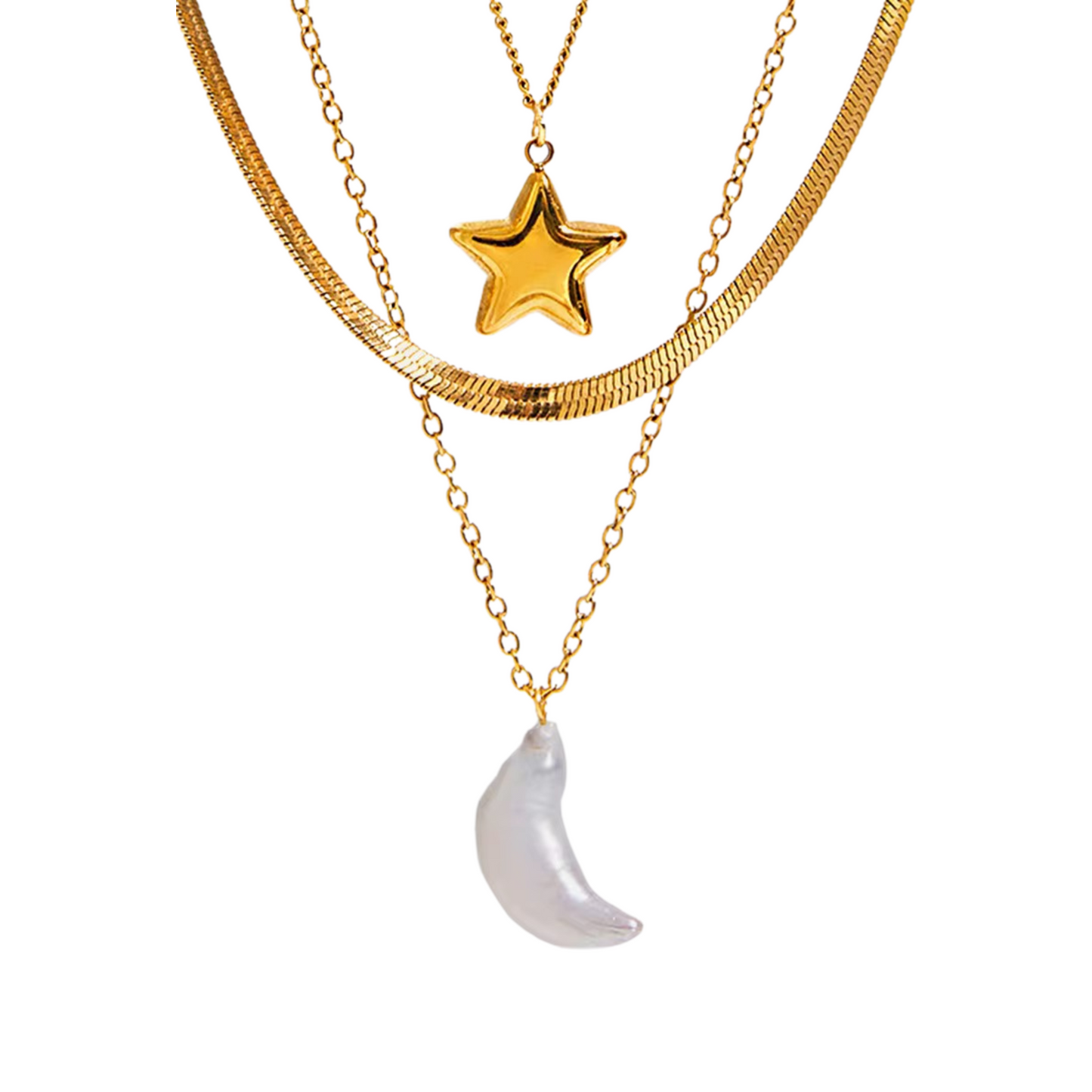 Moon and Star Triple Necklace💧