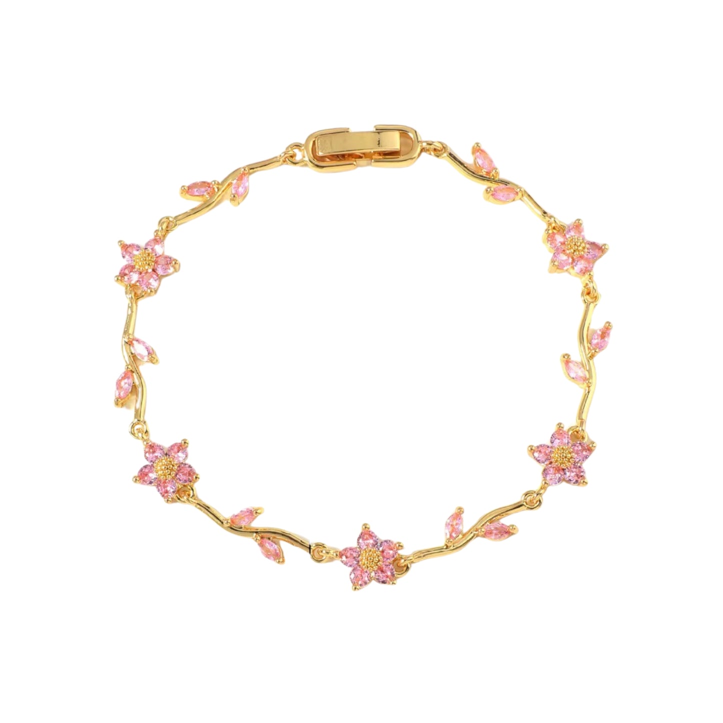 Pink Flowers Bracelet Gold