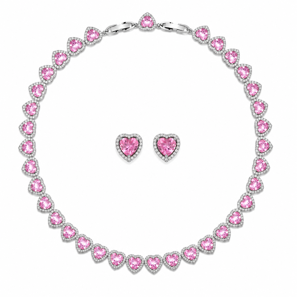Pink Hearts Necklace and Earrings - Luxury Edition