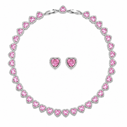 Pink Hearts Necklace and Earrings - Luxury Edition