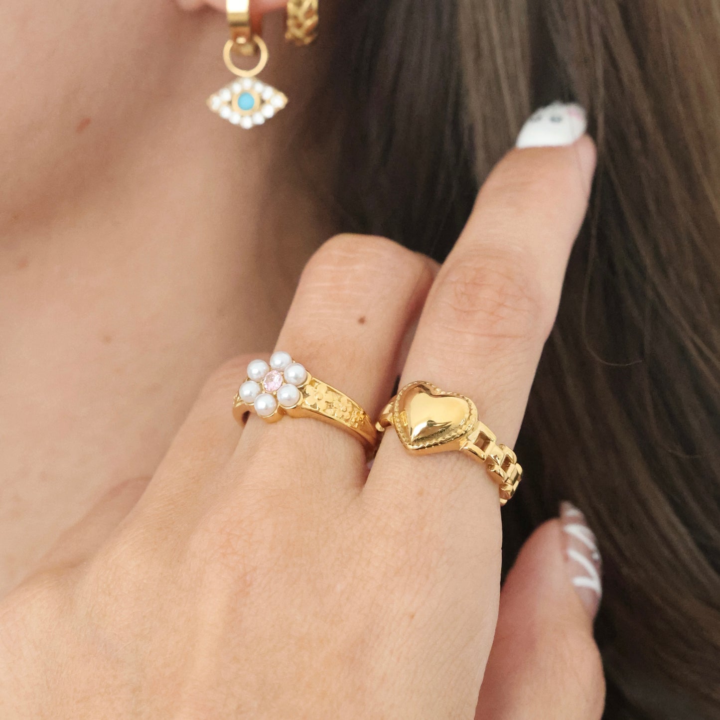 Pink and Pearl Flower Ring💧