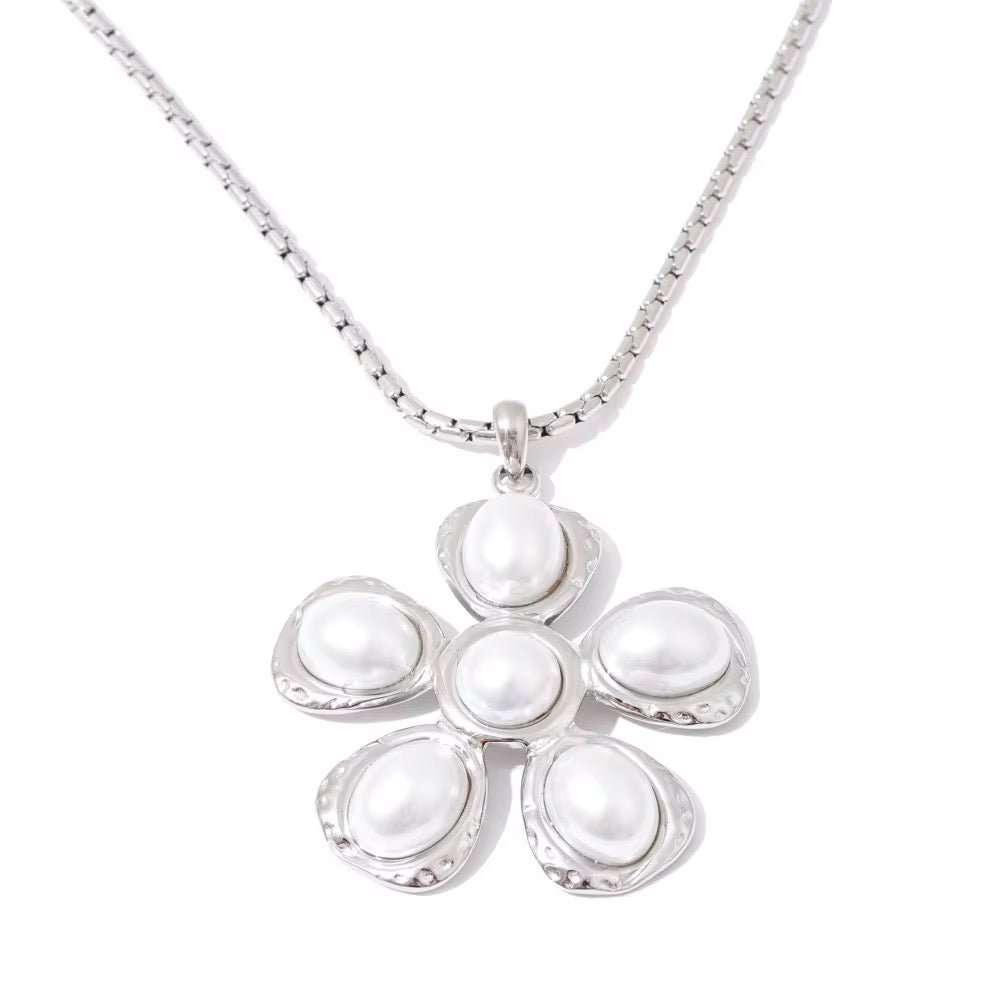 Big Flower Necklace Silver💧