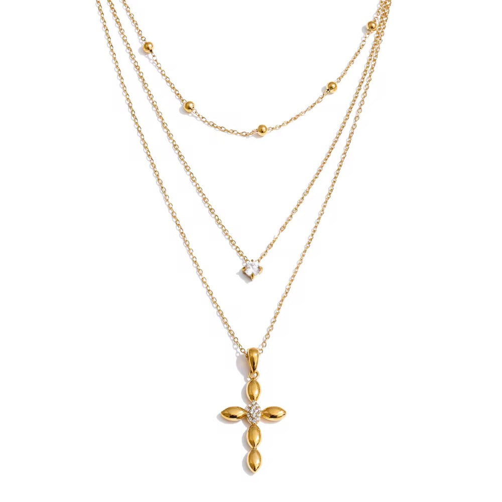 Cross Triple Necklace Gold💧