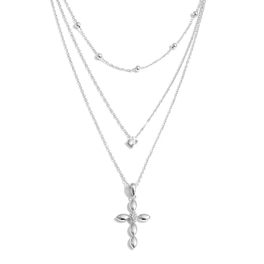 Cross Triple Necklace Silver💧