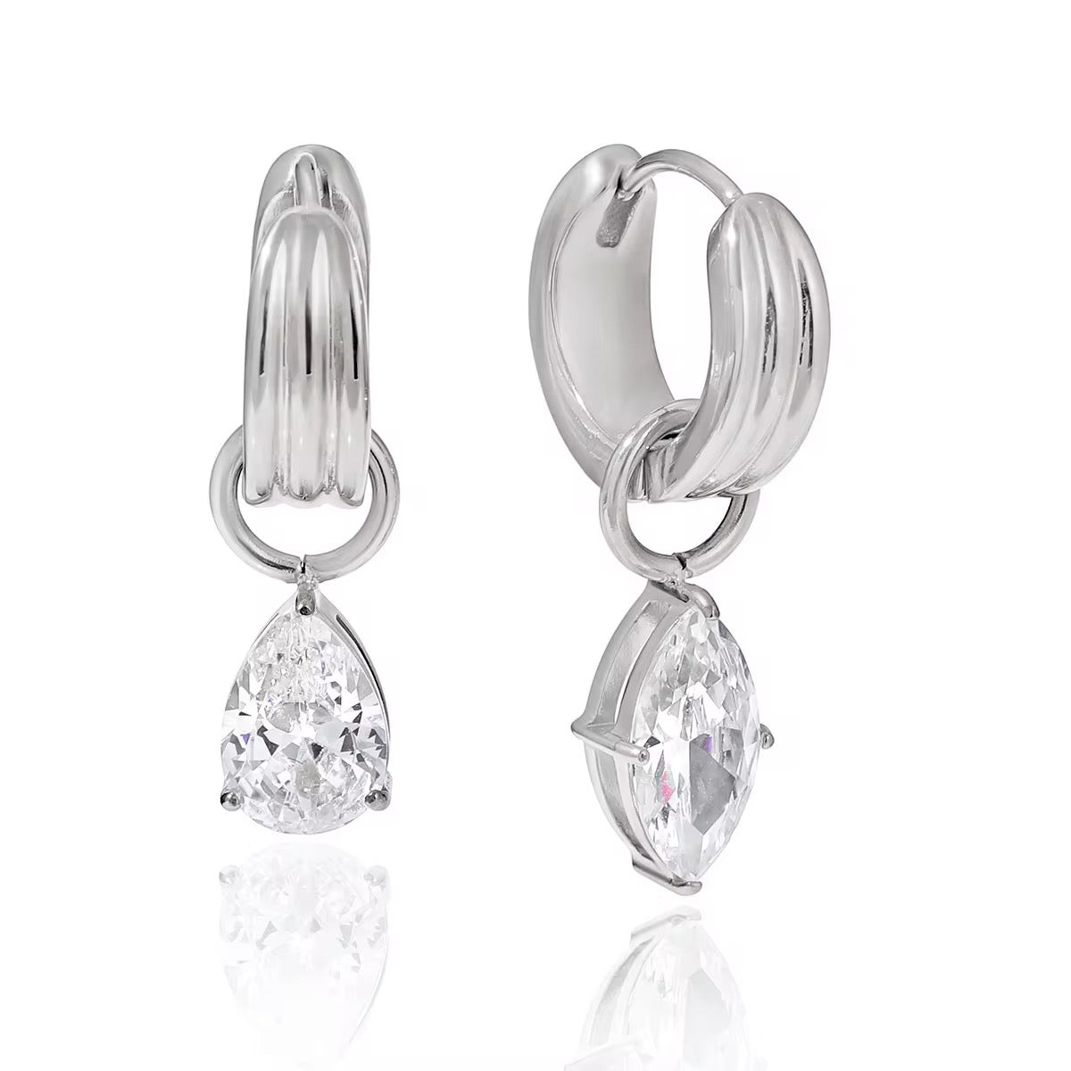 Silver Crystal Hoops💧