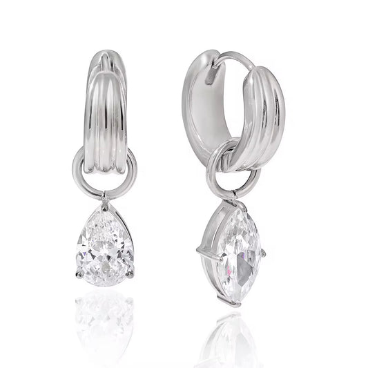 Silver Crystal Hoops💧