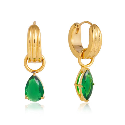 Green Crystal Hoops💧