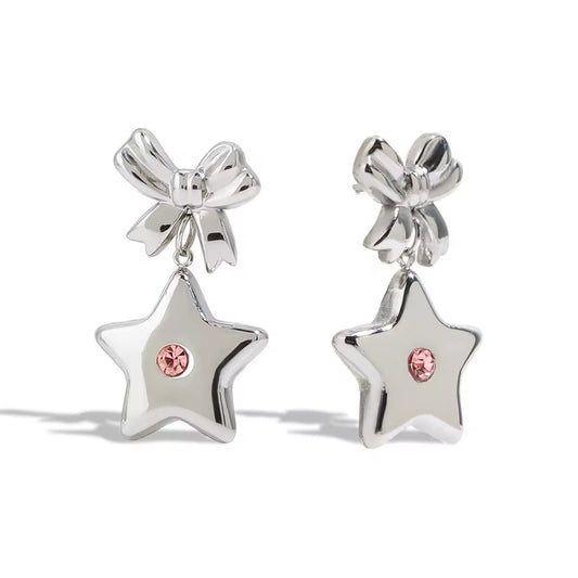 Bow and Star Earrings Silver💧