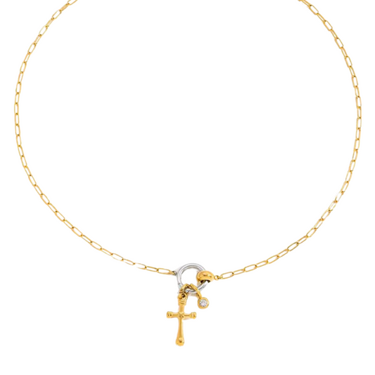 Bicolor Cross and Spark Necklace💧