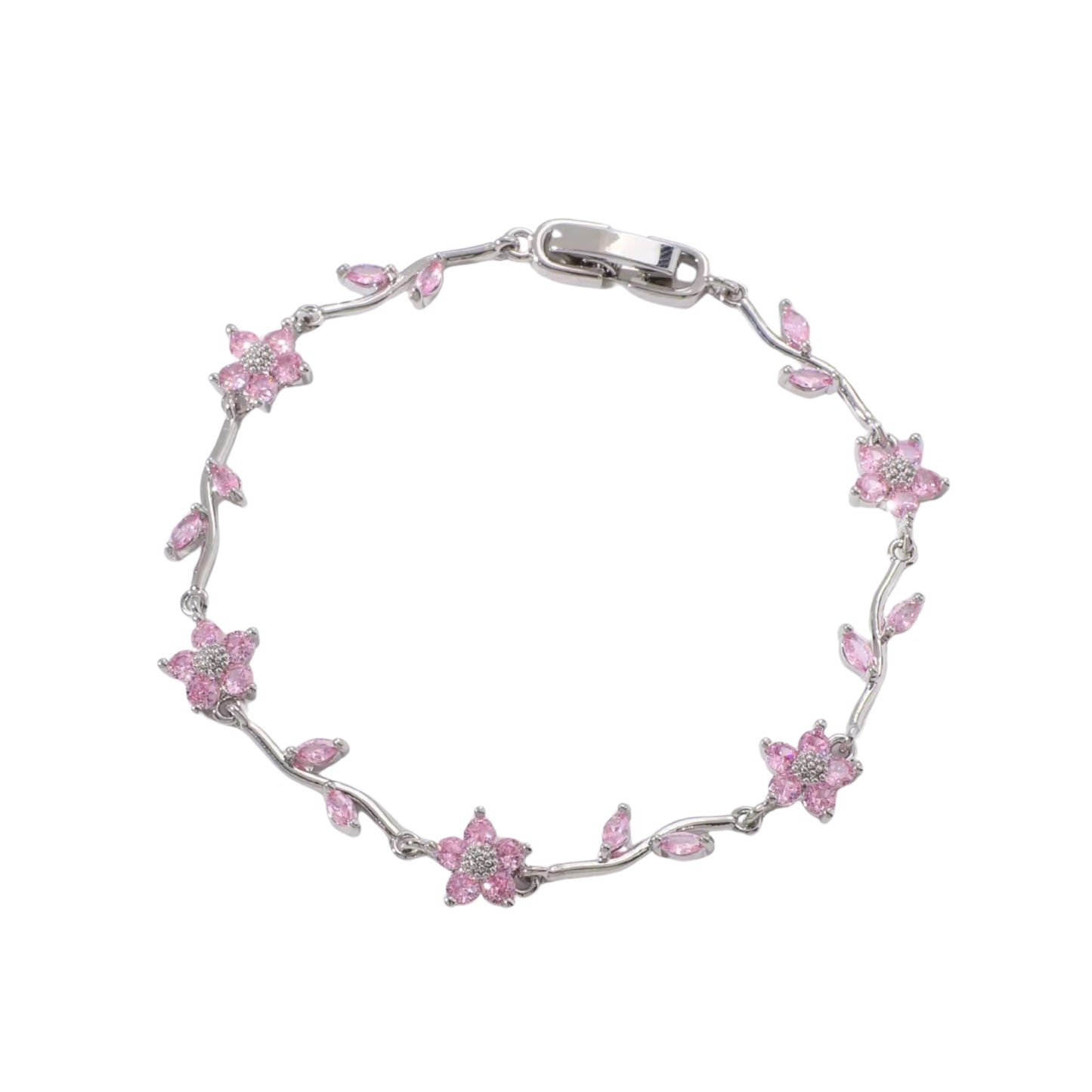 Pink Flowers Bracelet Silver