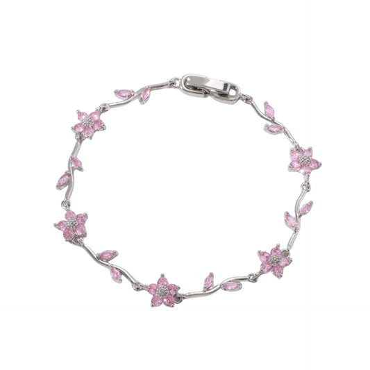 Pink Flowers Bracelet Silver