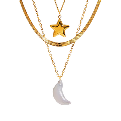 Moon and Star Triple Necklace💧